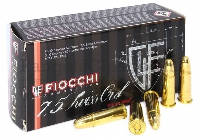 Fiocchi 7,5 Odinanza Svizzera 107grs FMJ 50 Schuss